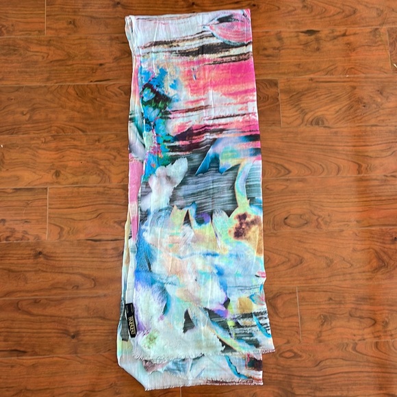 Banaris Blue and Pink Colorful Tropical Floral Scarf Wrap - Picture 3 of 7